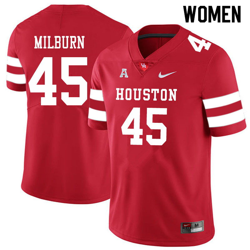 Women #45 Jordan Milburn Houston Cougars College Football Jerseys Sale-Red